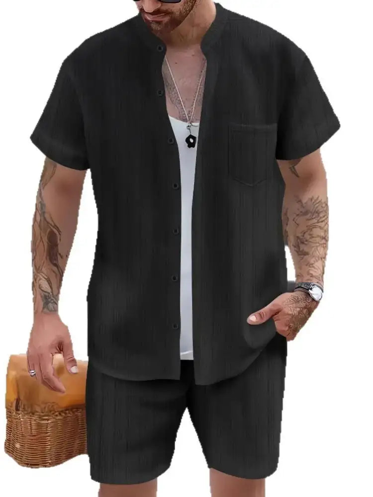 Men’s Button Up Short Sleeve Shirt and Shorts Set