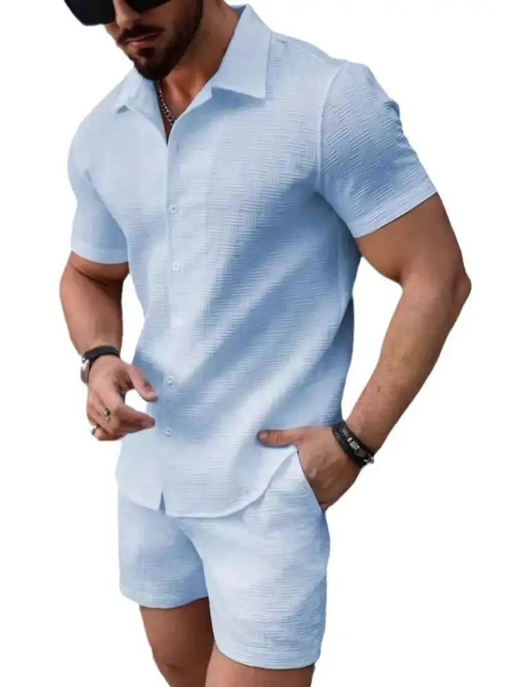 Men’s Button Up Short Sleeve Shirt and Shorts Set