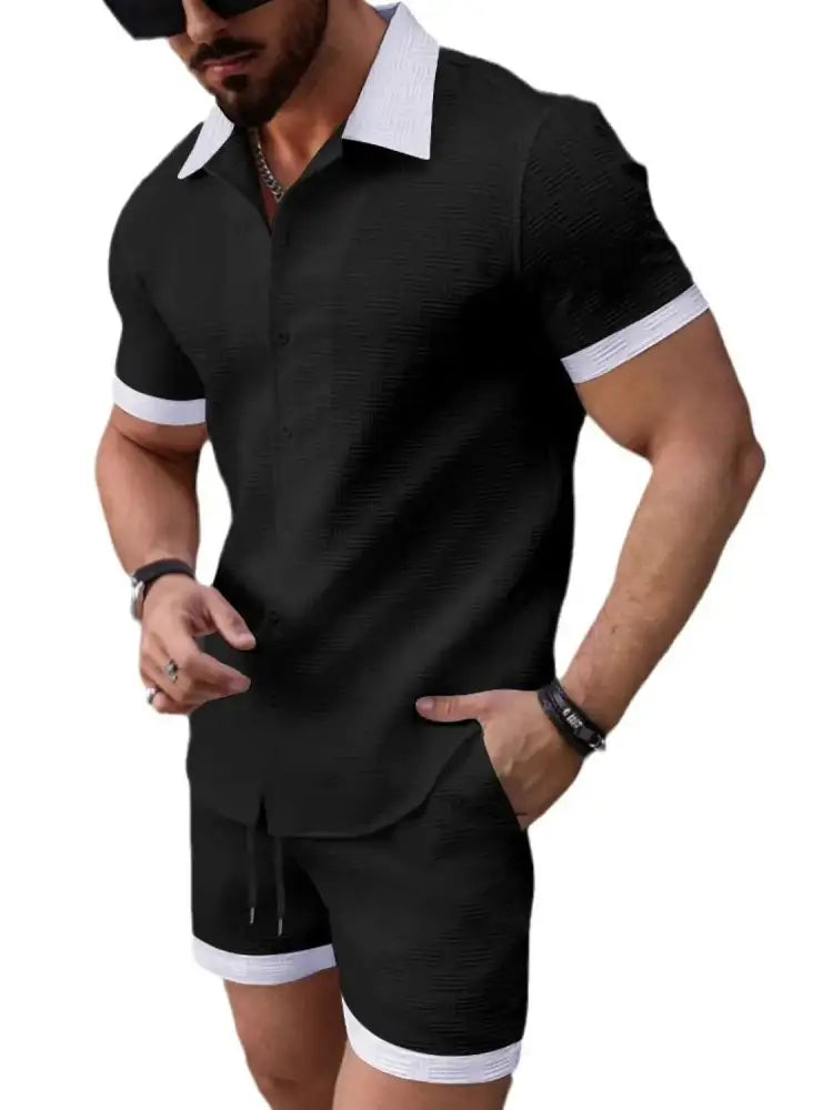 Men’s Button Up Short Sleeve Shirt and Shorts Set