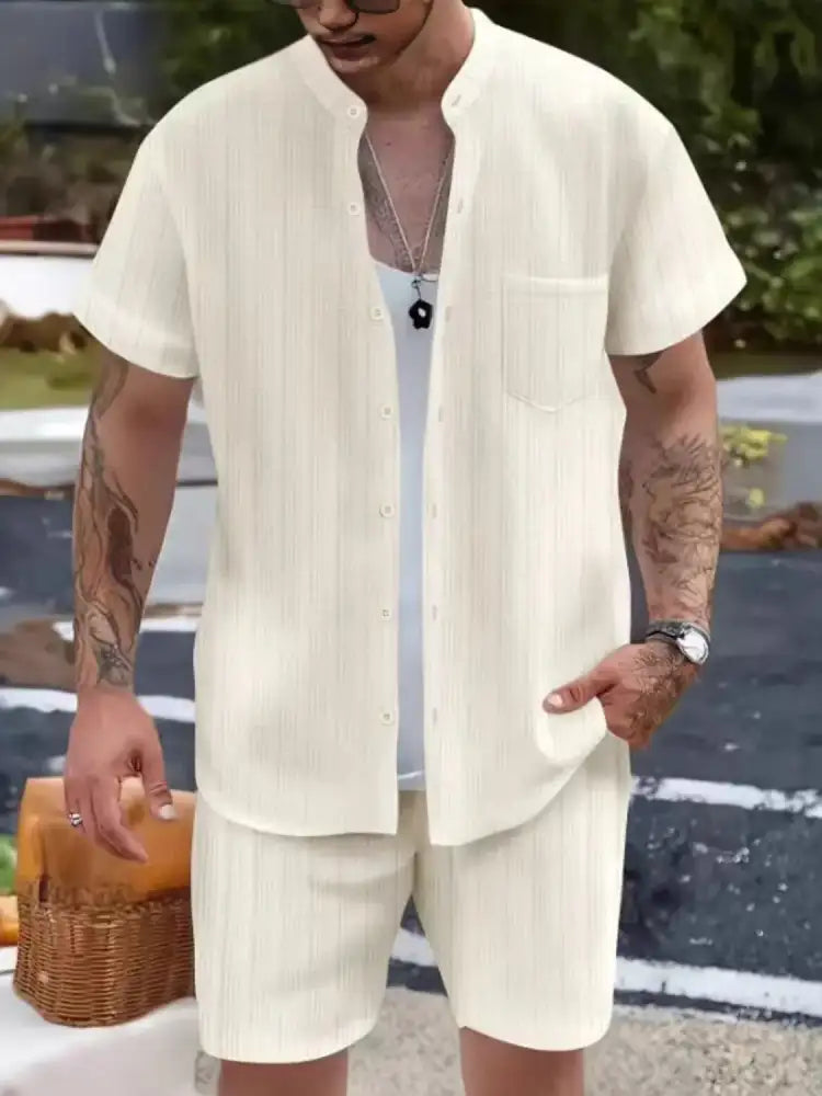 Men’s Button Up Short Sleeve Shirt and Shorts Set