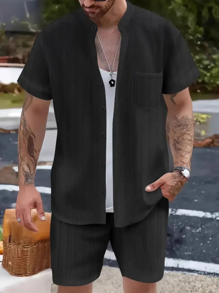 Men’s Button Up Short Sleeve Shirt and Shorts Set