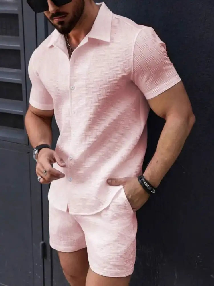 Men’s Button Up Short Sleeve Shirt and Shorts Set