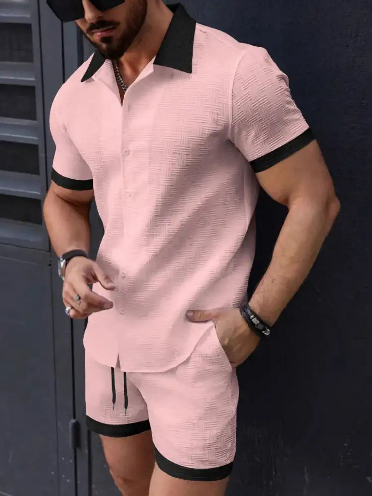 Men’s Button Up Short Sleeve Shirt and Shorts Set