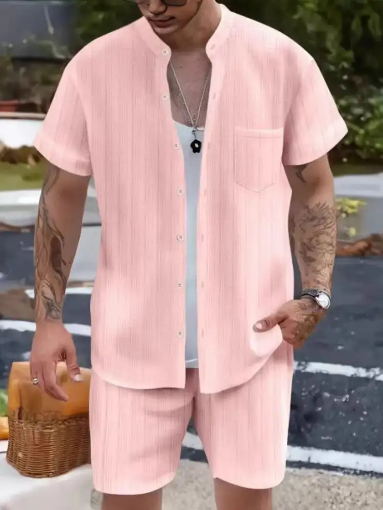 Men’s Button Up Short Sleeve Shirt and Shorts Set