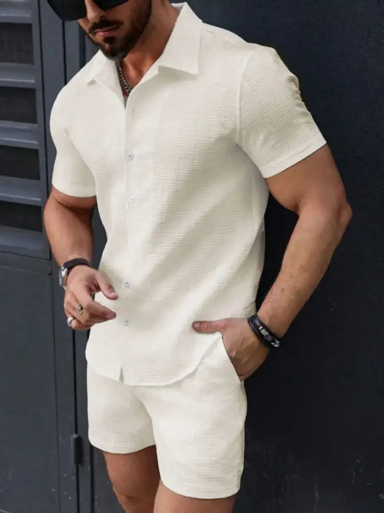 Men’s Button Up Short Sleeve Shirt and Shorts Set