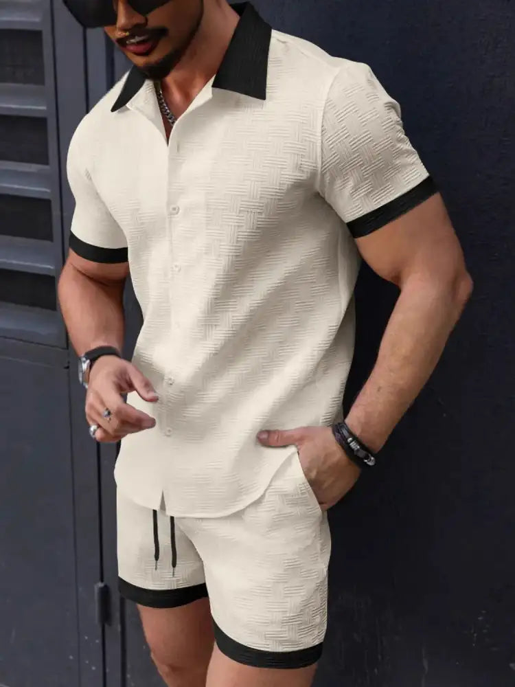Men’s Button Up Short Sleeve Shirt and Shorts Set
