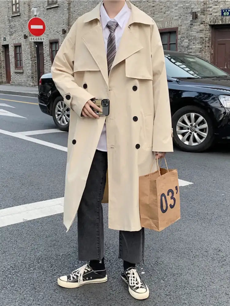 Men’s Collared Neck Long Sleeve Trench Coat