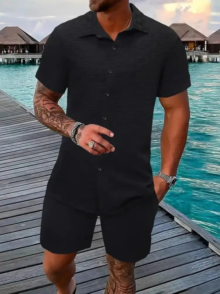 Men’s Collared Neck Short Sleeve Top and Shorts Set