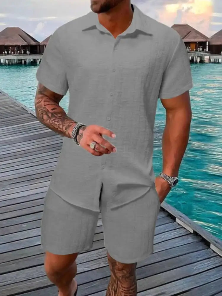 Men’s Collared Neck Short Sleeve Top and Shorts Set