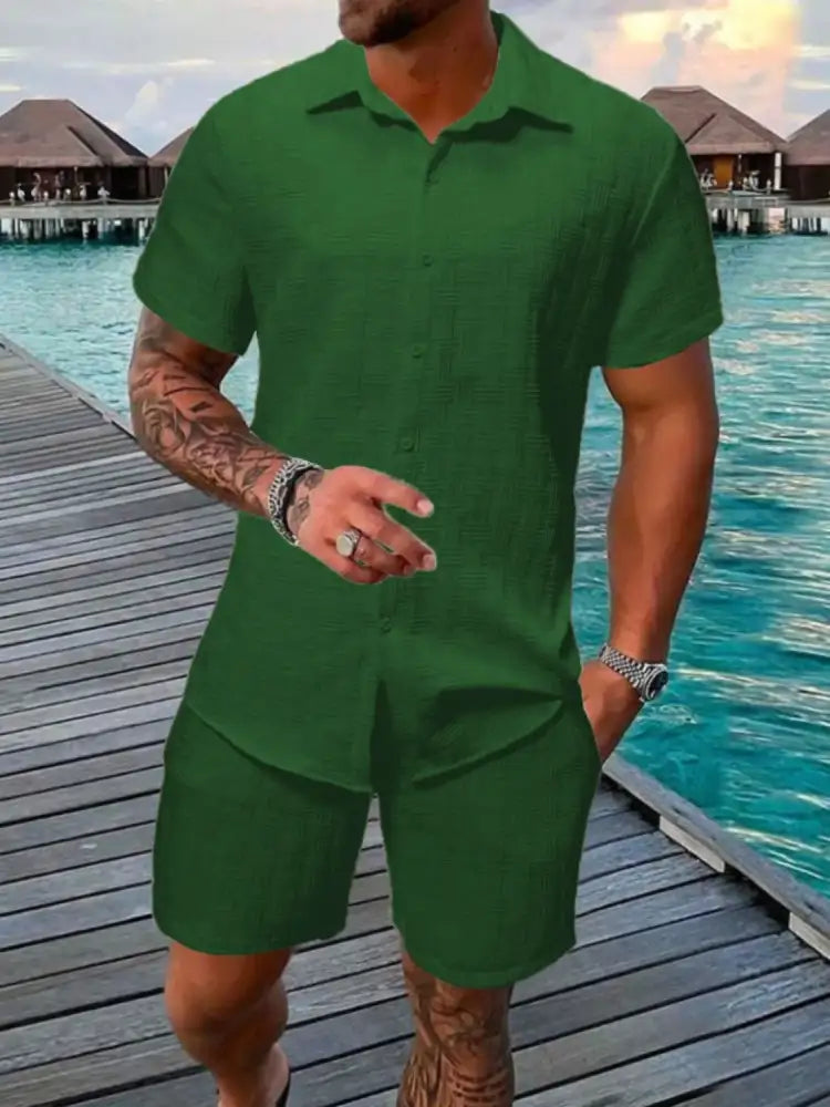 Men’s Collared Neck Short Sleeve Top and Shorts Set