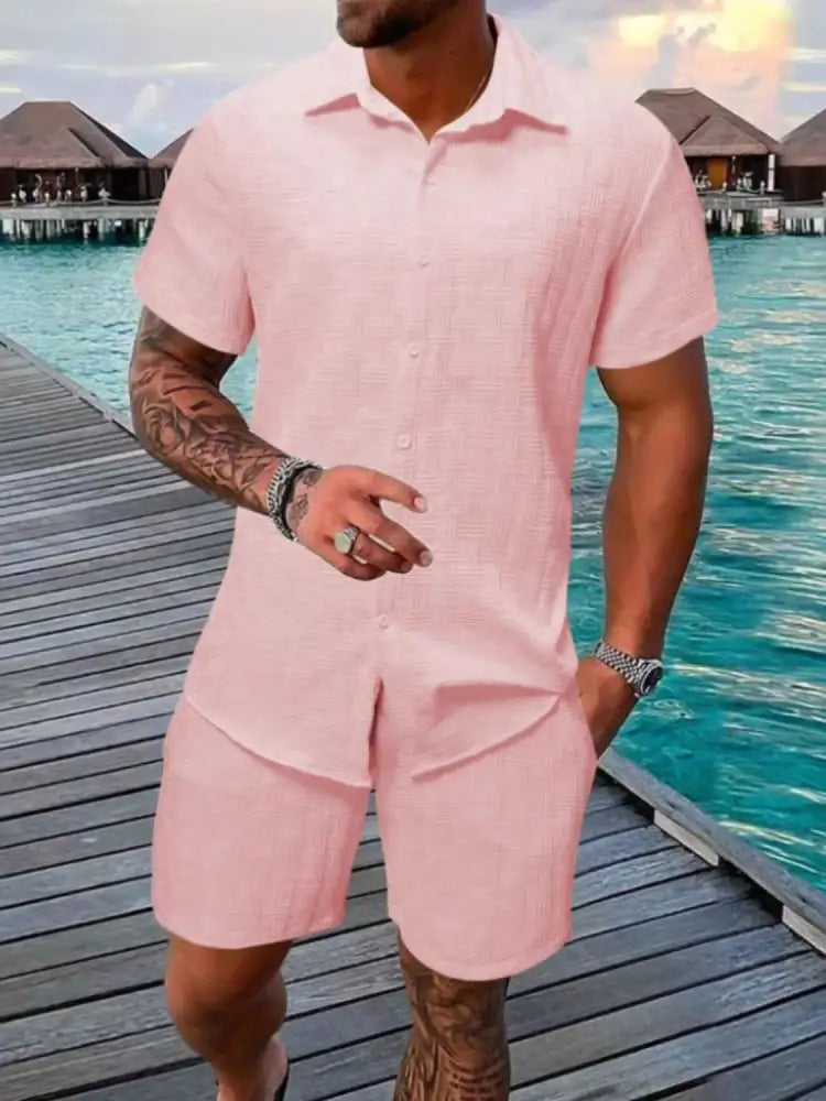 Men’s Collared Neck Short Sleeve Top and Shorts Set