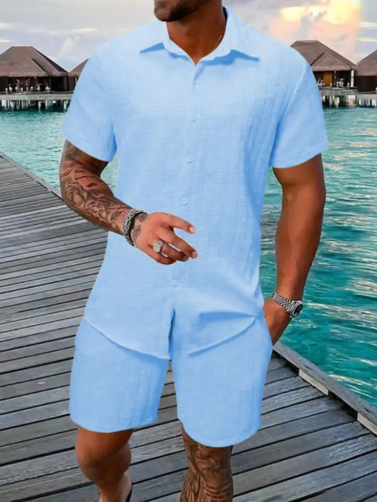 Men’s Collared Neck Short Sleeve Top and Shorts Set