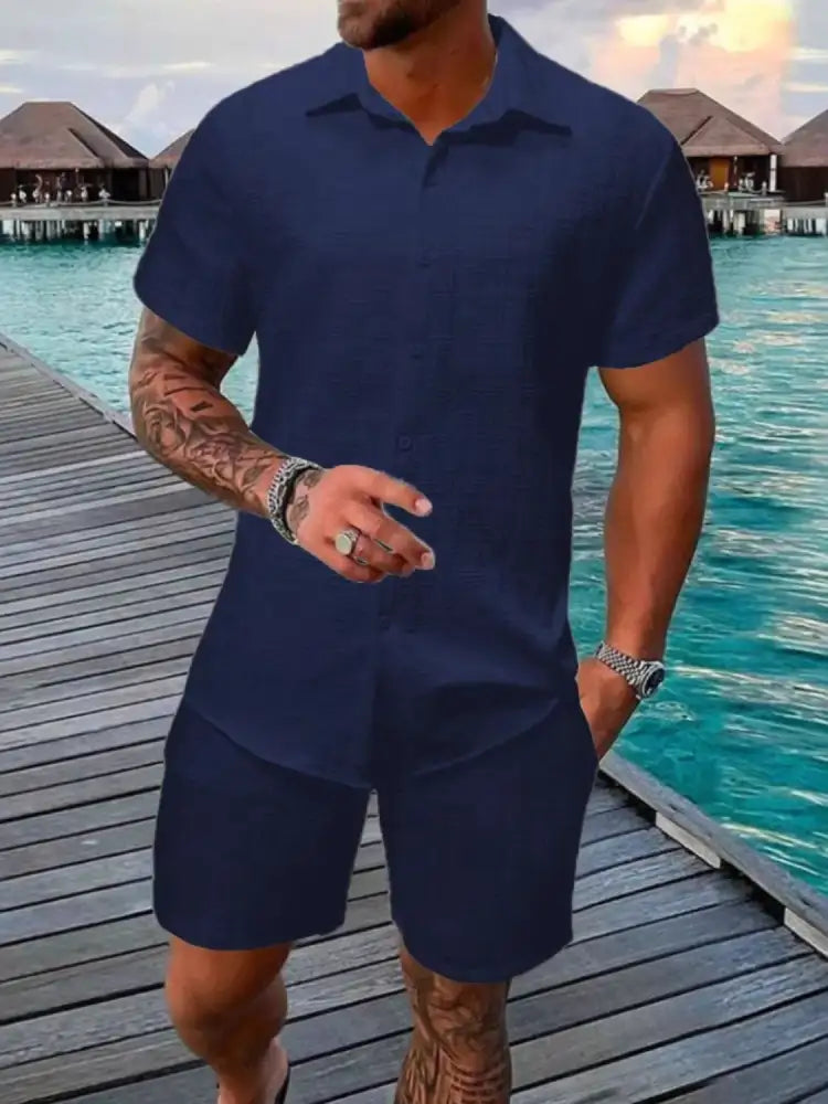 Men’s Collared Neck Short Sleeve Top and Shorts Set