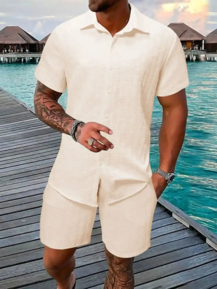 Men’s Collared Neck Short Sleeve Top and Shorts Set