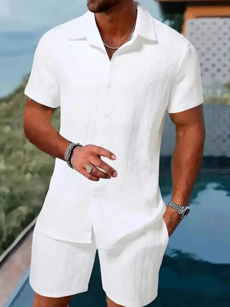 Men’s Collared Neck Short Sleeve Top and Shorts Set