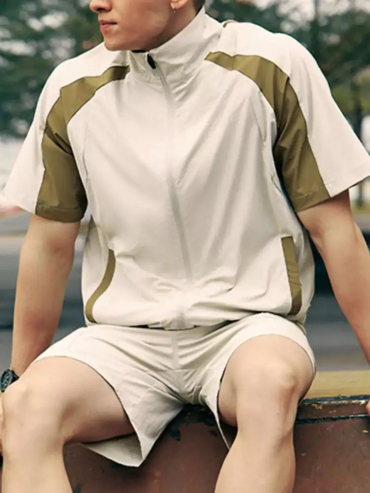 Men’s Color Block Zip Up Short Sleeve Jacket