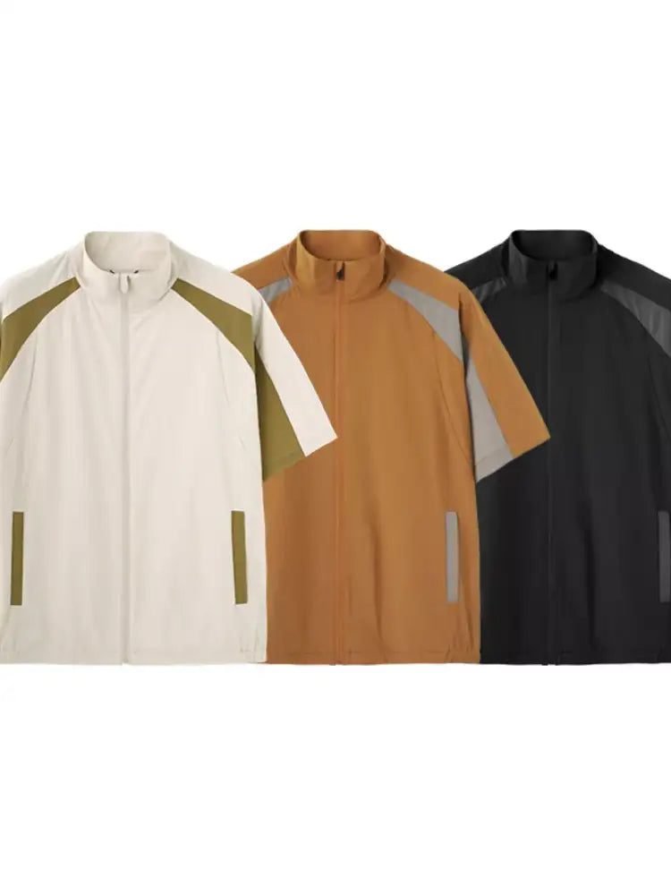Men’s Color Block Zip Up Short Sleeve Jacket