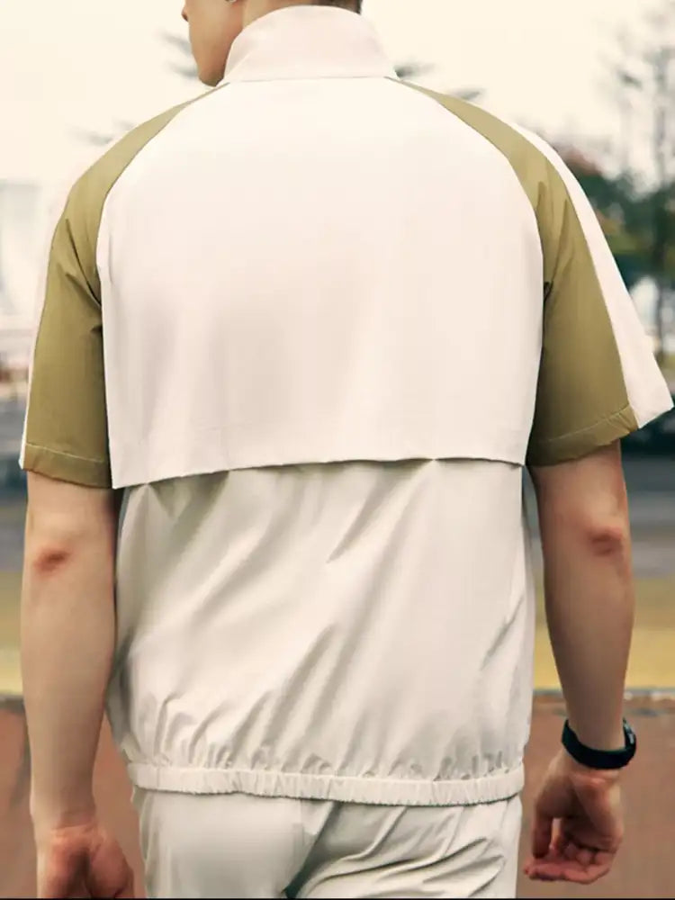 Men’s Color Block Zip Up Short Sleeve Jacket