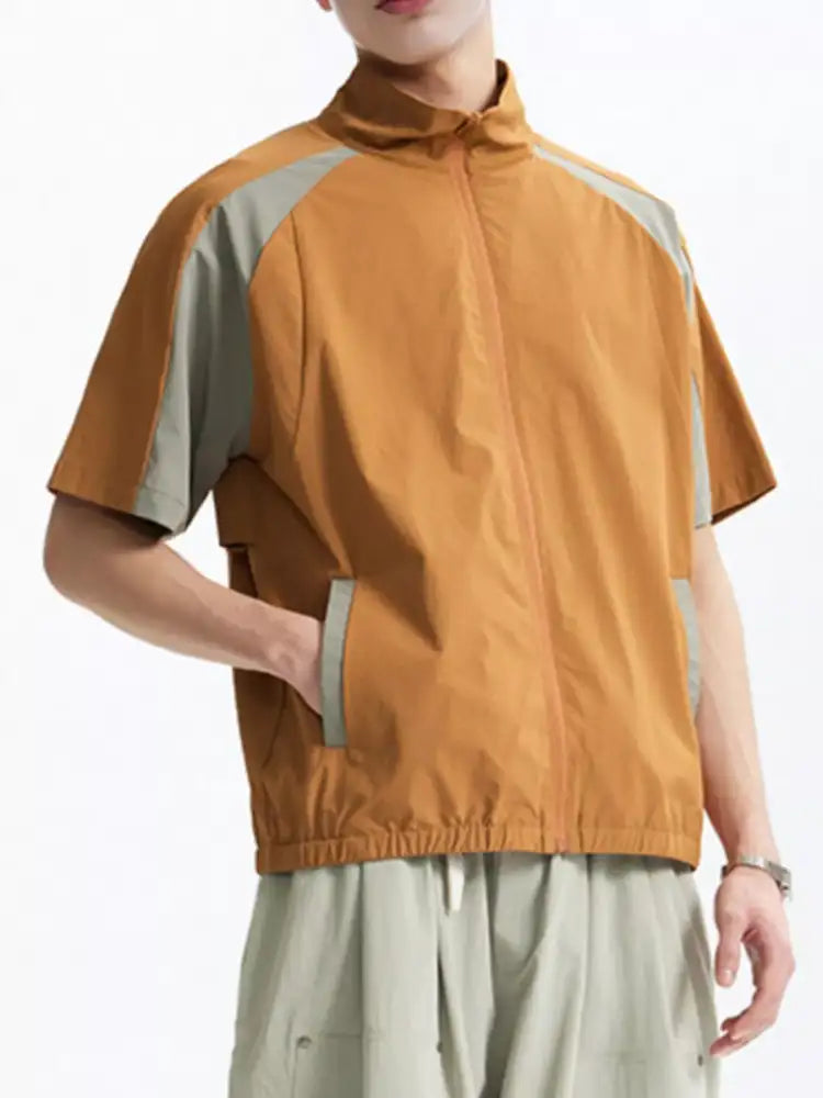 Men’s Color Block Zip Up Short Sleeve Jacket