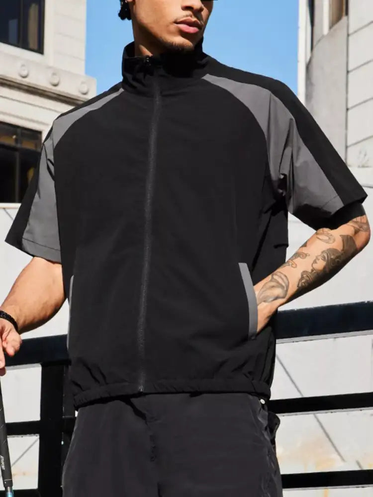 Men’s Color Block Zip Up Short Sleeve Jacket