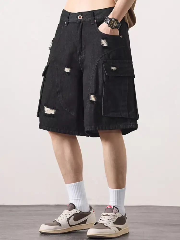 Men’s Distressed Cargo Denim Shorts