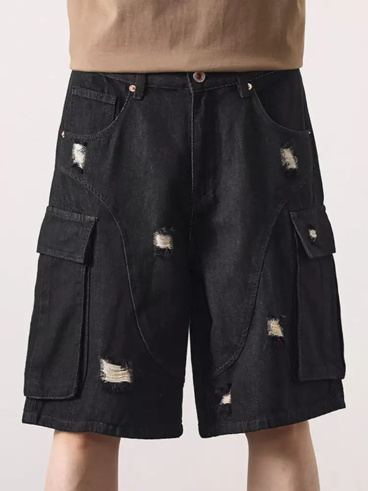 Men’s Distressed Cargo Denim Shorts