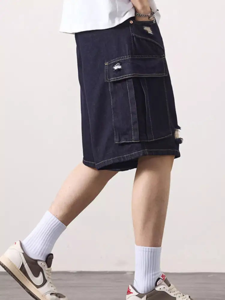 Men’s Distressed Cargo Denim Shorts