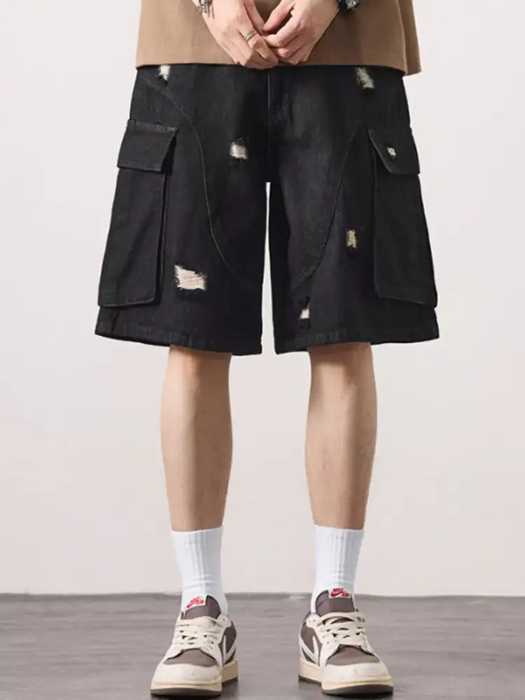 Men’s Distressed Cargo Denim Shorts