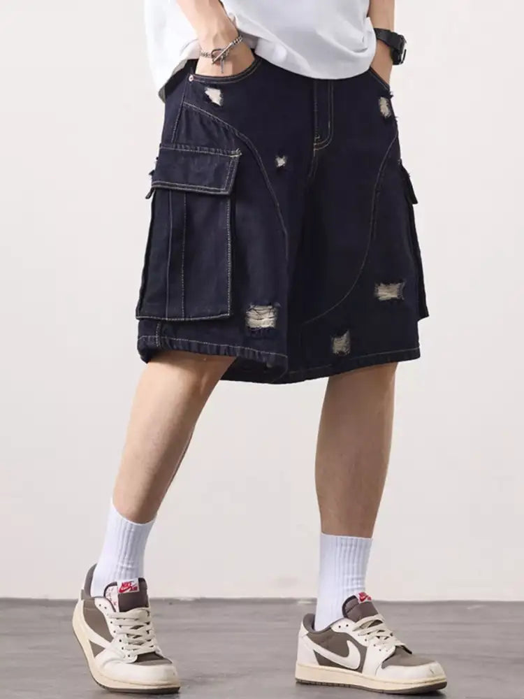 Men’s Distressed Cargo Denim Shorts