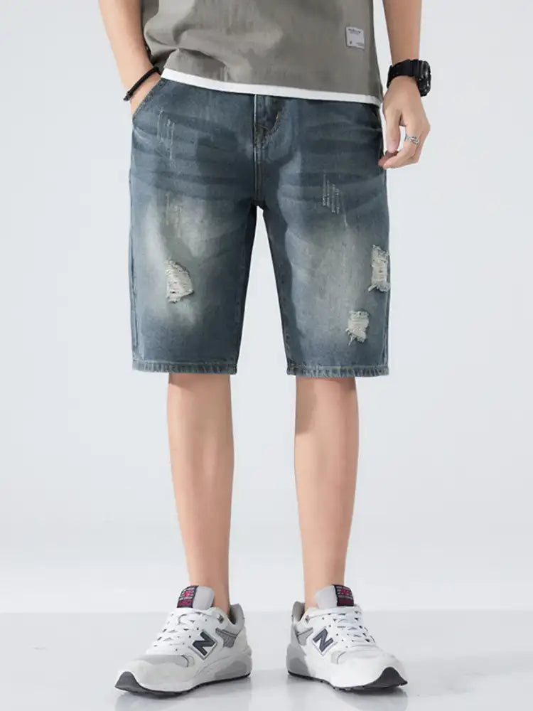 Men’s Distressed Denim Shorts with Ripped Details