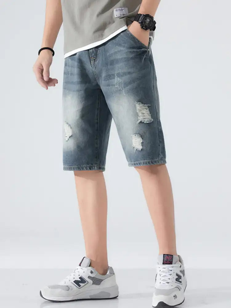 Men’s Distressed Denim Shorts with Ripped Details