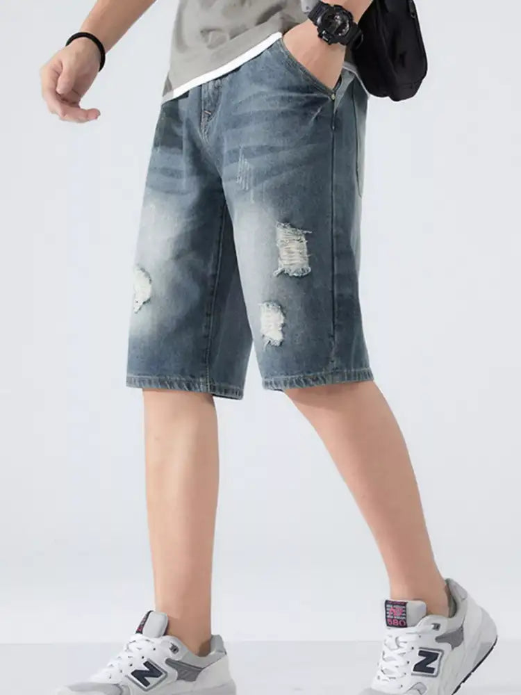 Men’s Distressed Denim Shorts with Ripped Details