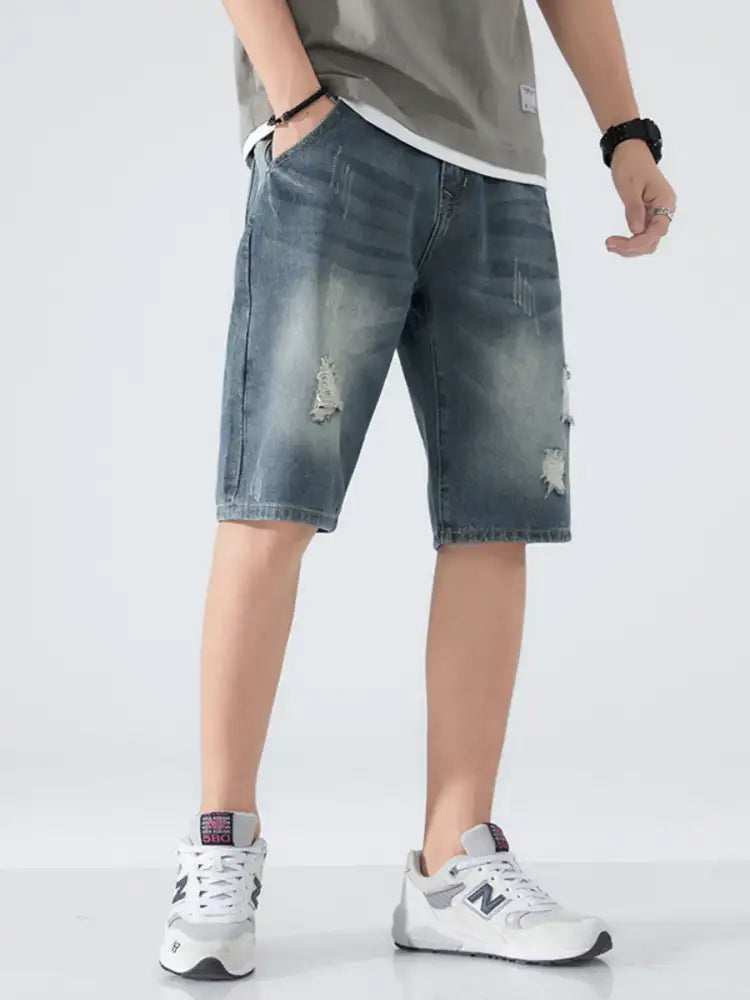 Men’s Distressed Denim Shorts with Ripped Details