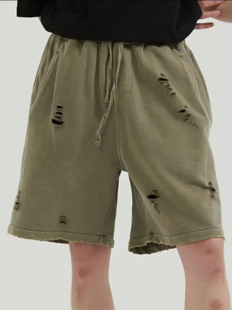 Men’s Distressed Drawstring Solid Shorts