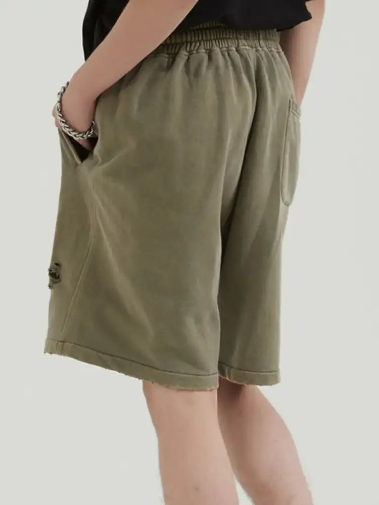 Men’s Distressed Drawstring Solid Shorts