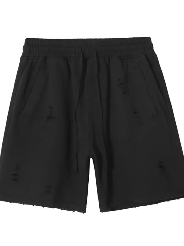 Men’s Distressed Drawstring Solid Shorts