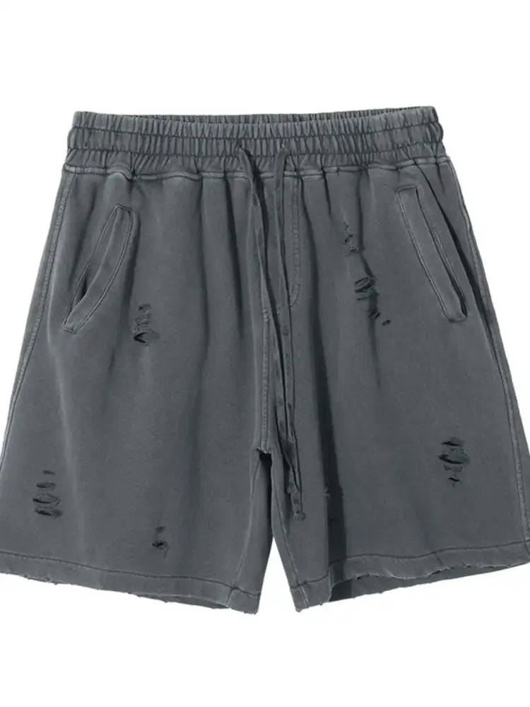 Men’s Distressed Drawstring Solid Shorts