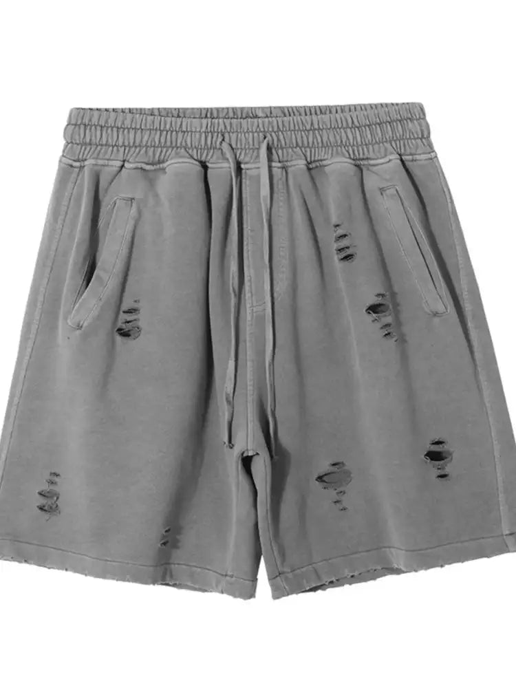 Men’s Distressed Drawstring Solid Shorts