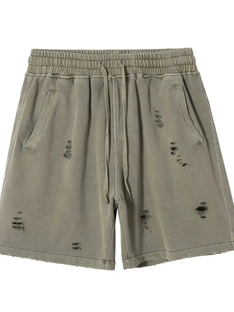 Men’s Distressed Drawstring Solid Shorts