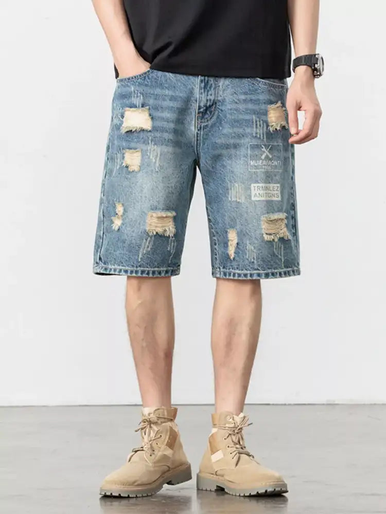 Men’s Distressed Loose Fit Denim Shorts