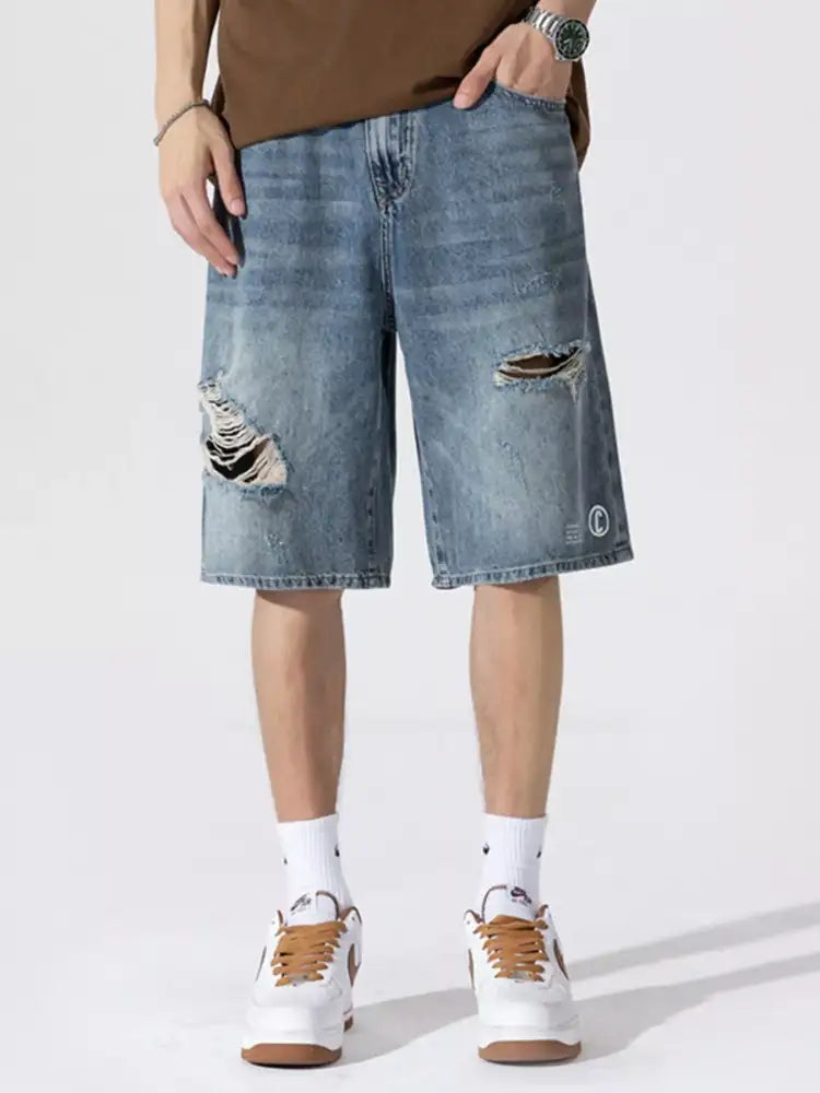 Men’s Distressed Loose Fit Denim Shorts