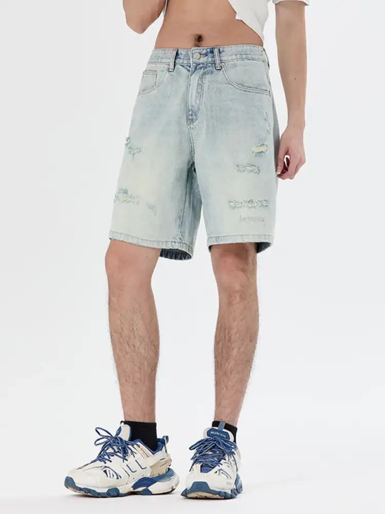 Men’s Distressed Loose Fit Denim Shorts