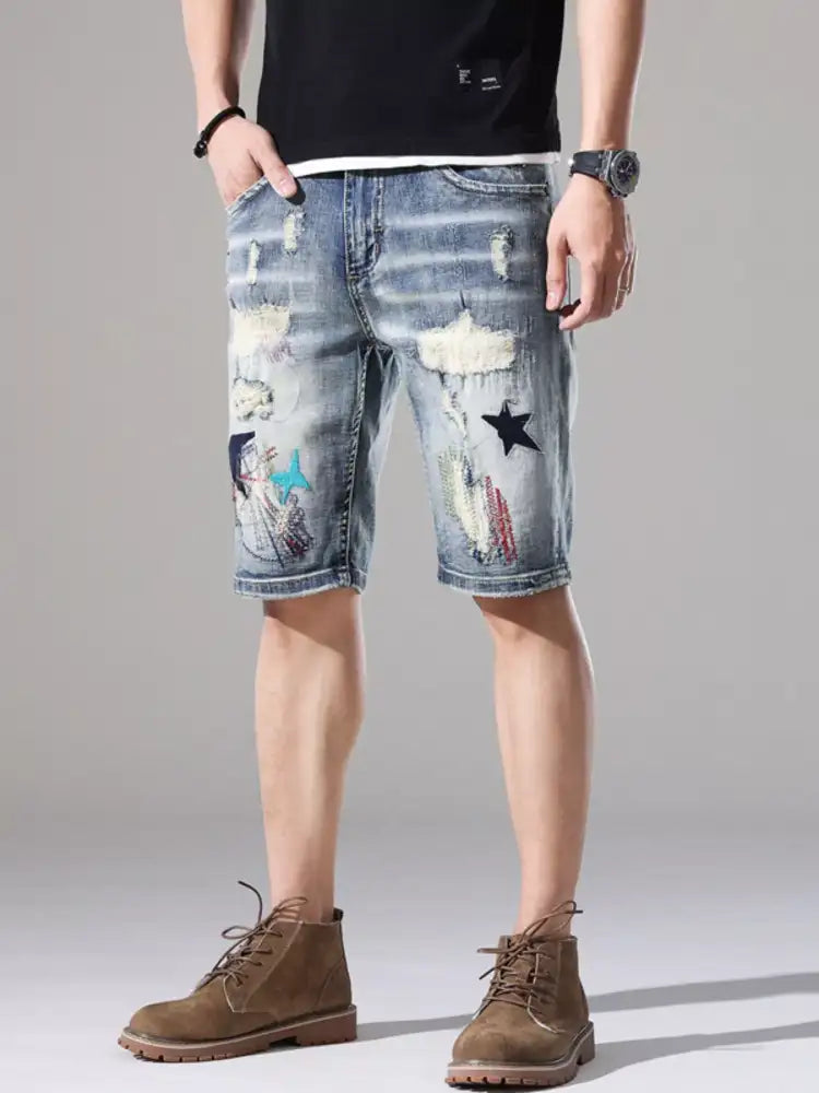 Men’s Distressed Loose Fit Denim Shorts