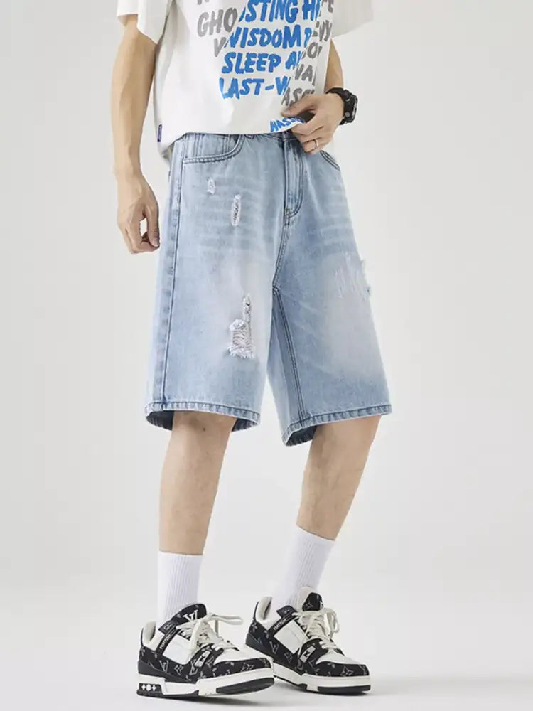 Men’s Distressed Loose Fit Denim Shorts