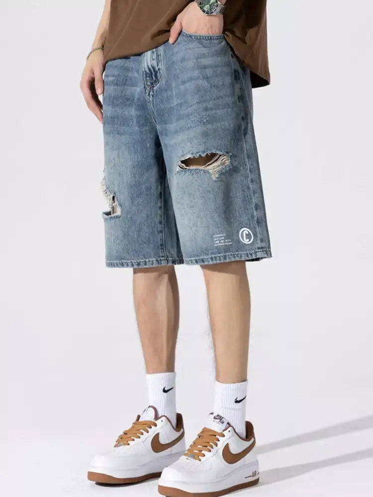 Men’s Distressed Loose Fit Denim Shorts