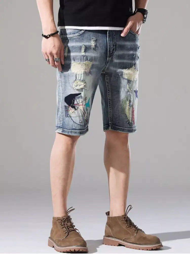 Men’s Distressed Loose Fit Denim Shorts