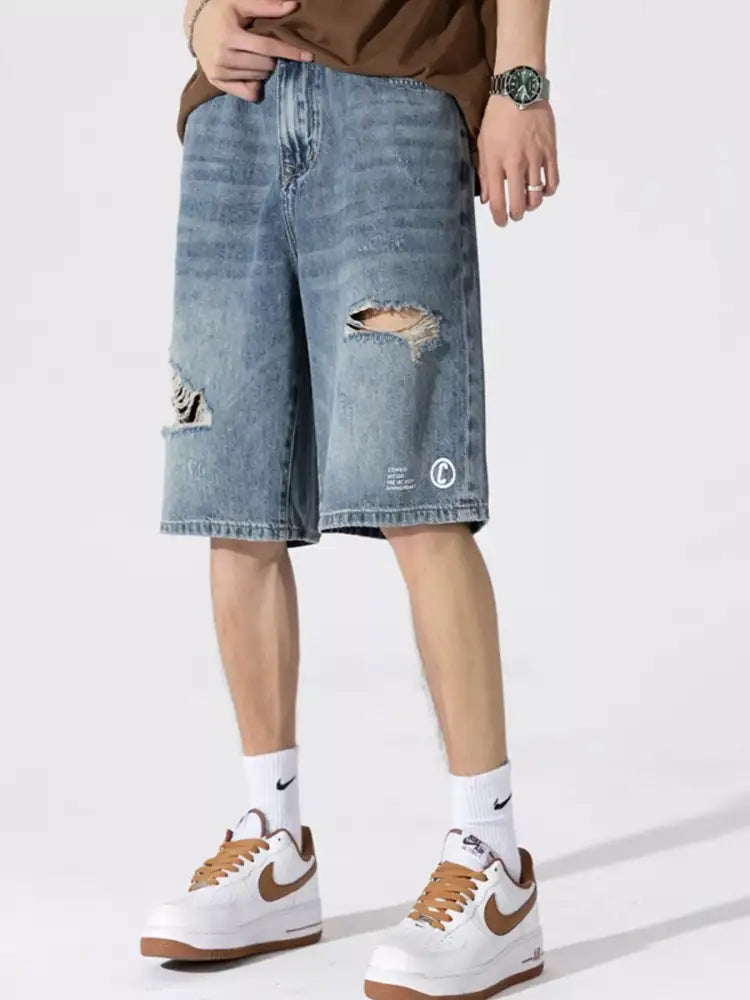 Men’s Distressed Loose Fit Denim Shorts