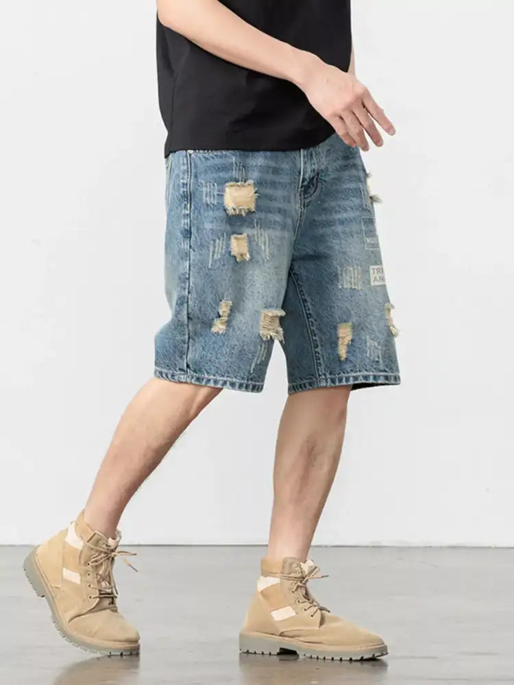 Men’s Distressed Loose Fit Denim Shorts