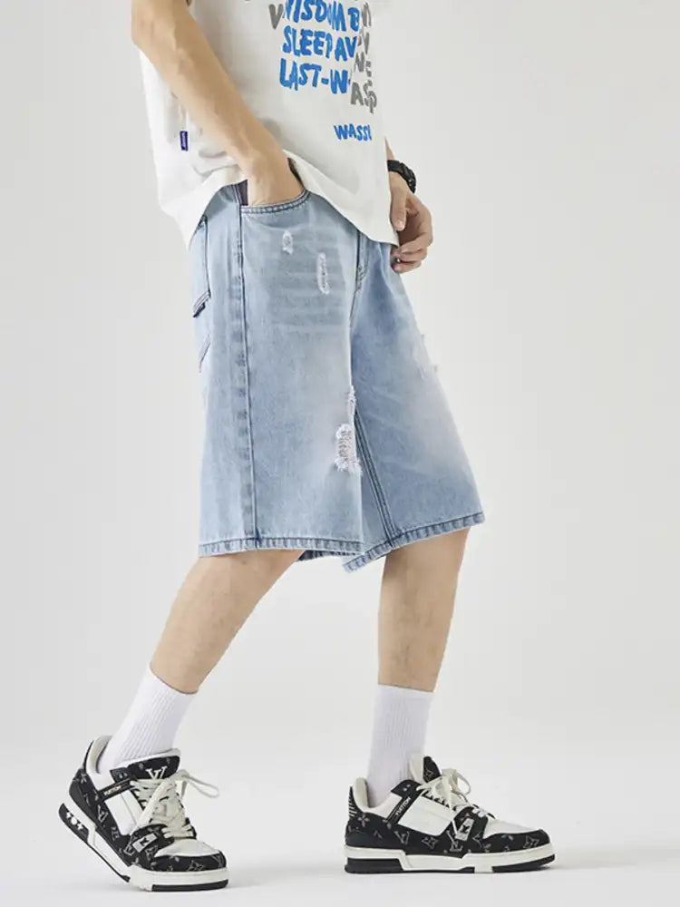 Men’s Distressed Loose Fit Denim Shorts
