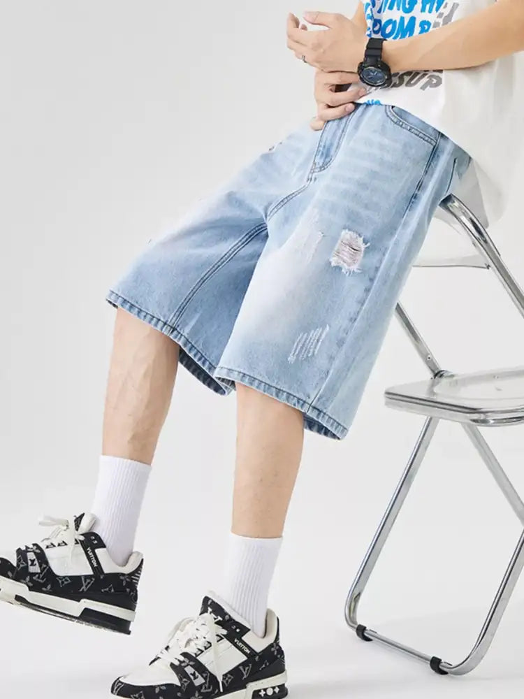 Men’s Distressed Loose Fit Denim Shorts